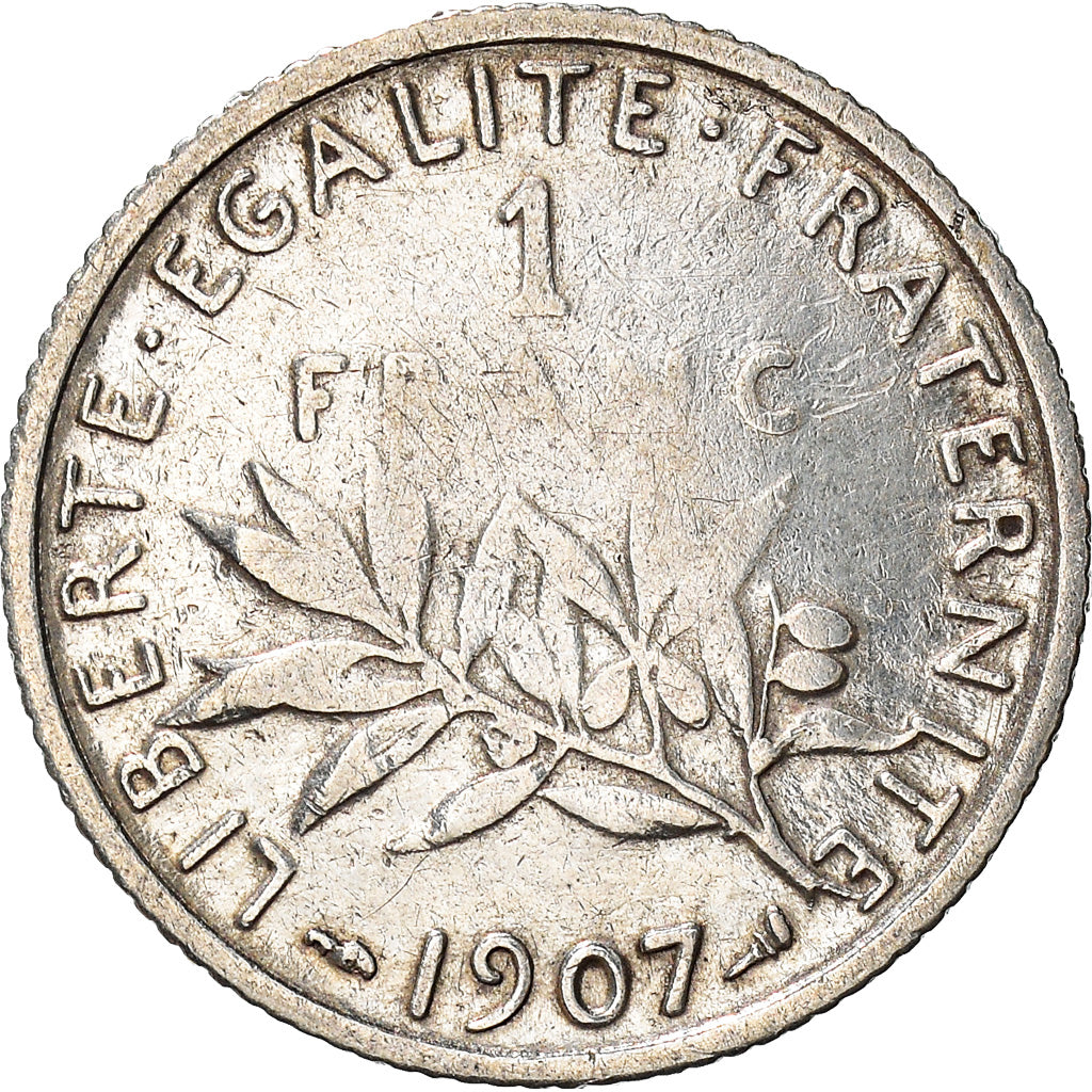 Moeda, França, Semeuse, Franc, 1907, Paris, VF(20-25), Prata, KM:844.1