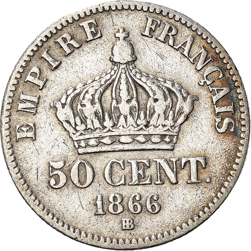 Coin, France, Napoléon III, 50 Centimes, 1866, Strasbourg, VF(20-25), Silver