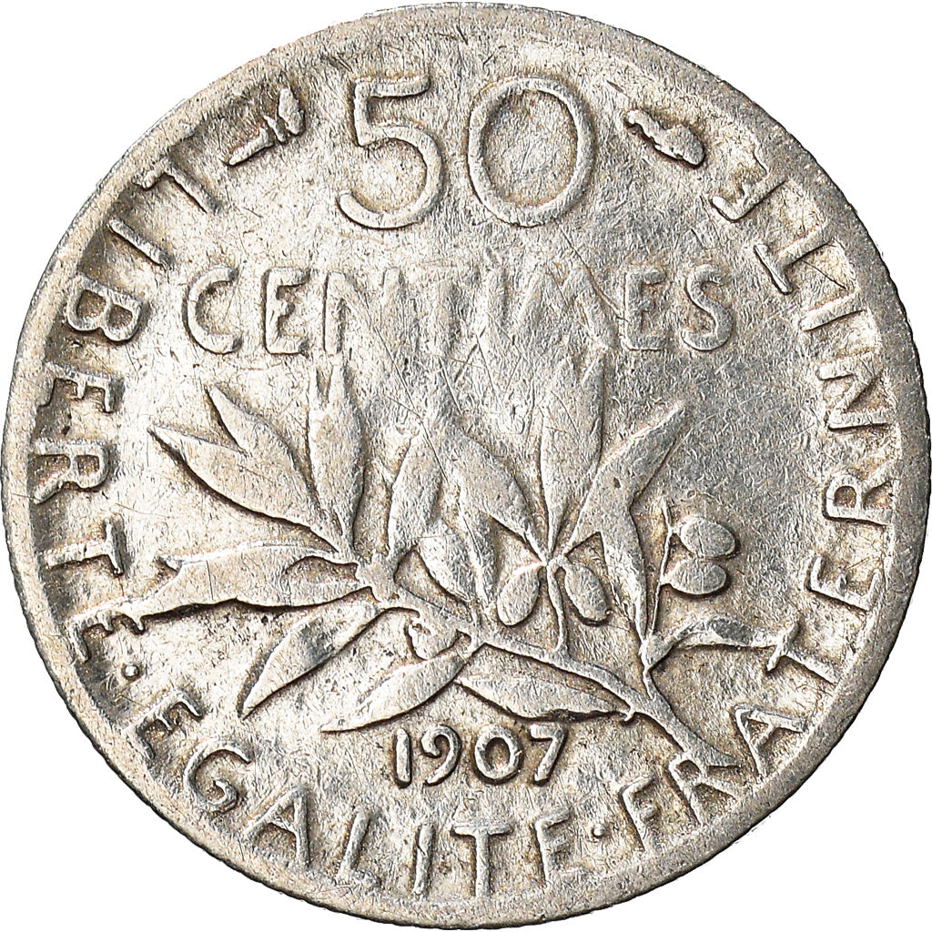 Monnaie, France, Semeuse, 50 Centimes, 1907, Paris, TB, Argent, Gadoury:420