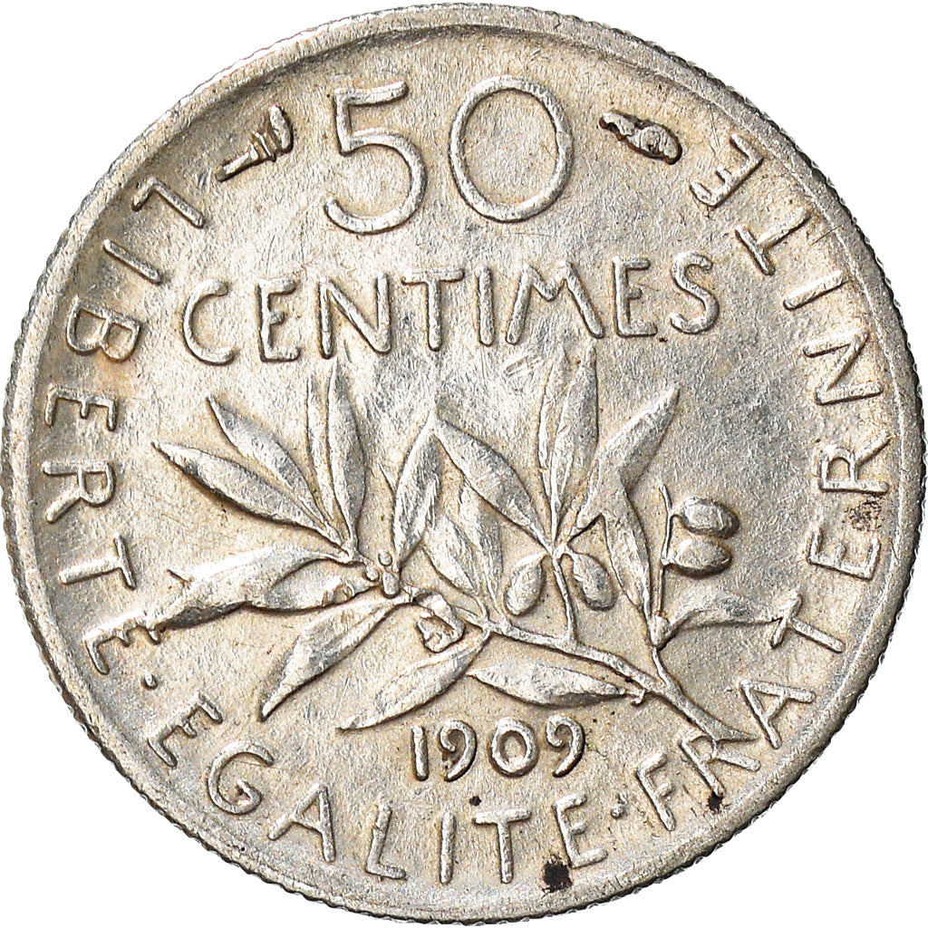 Coin, France, Semeuse, 50 Centimes, 1909, Paris, EF(40-45), Silver, KM:854