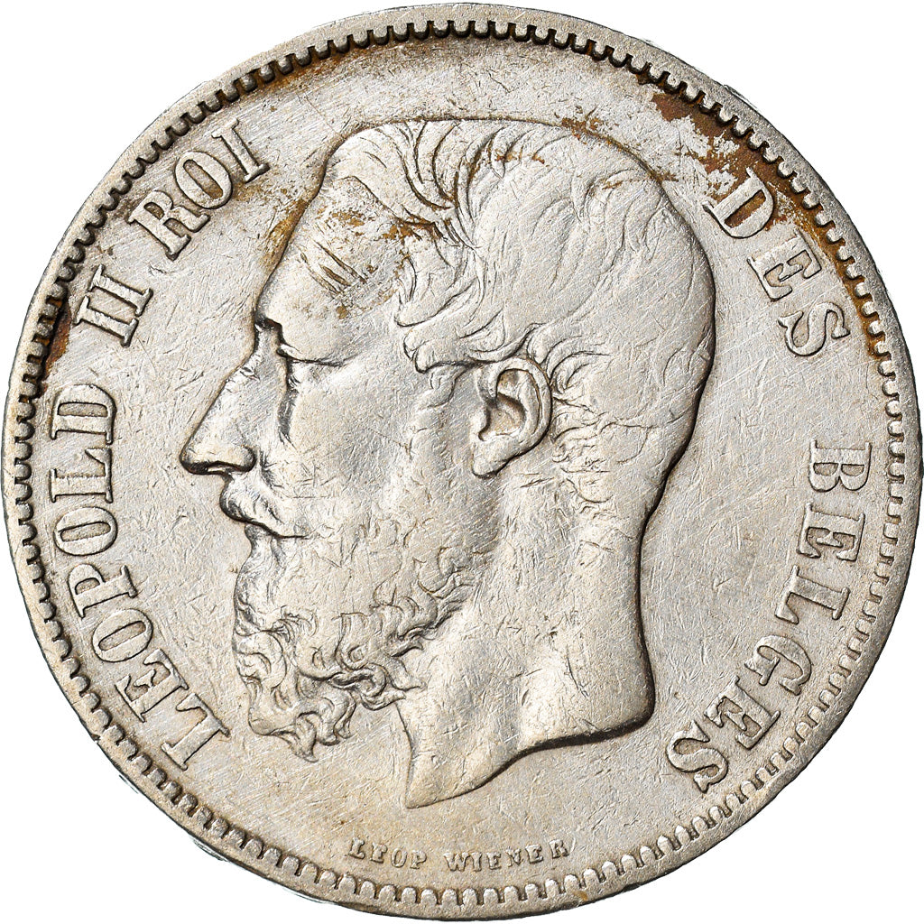 Coin, Belgium, Leopold II, 5 Francs, 5 Frank, 1867, EF(40-45), Silver, KM:24