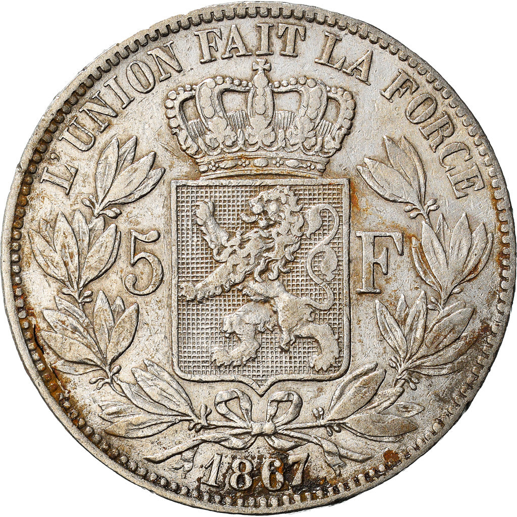 Coin, Belgium, Leopold II, 5 Francs, 5 Frank, 1867, EF(40-45), Silver, KM:24