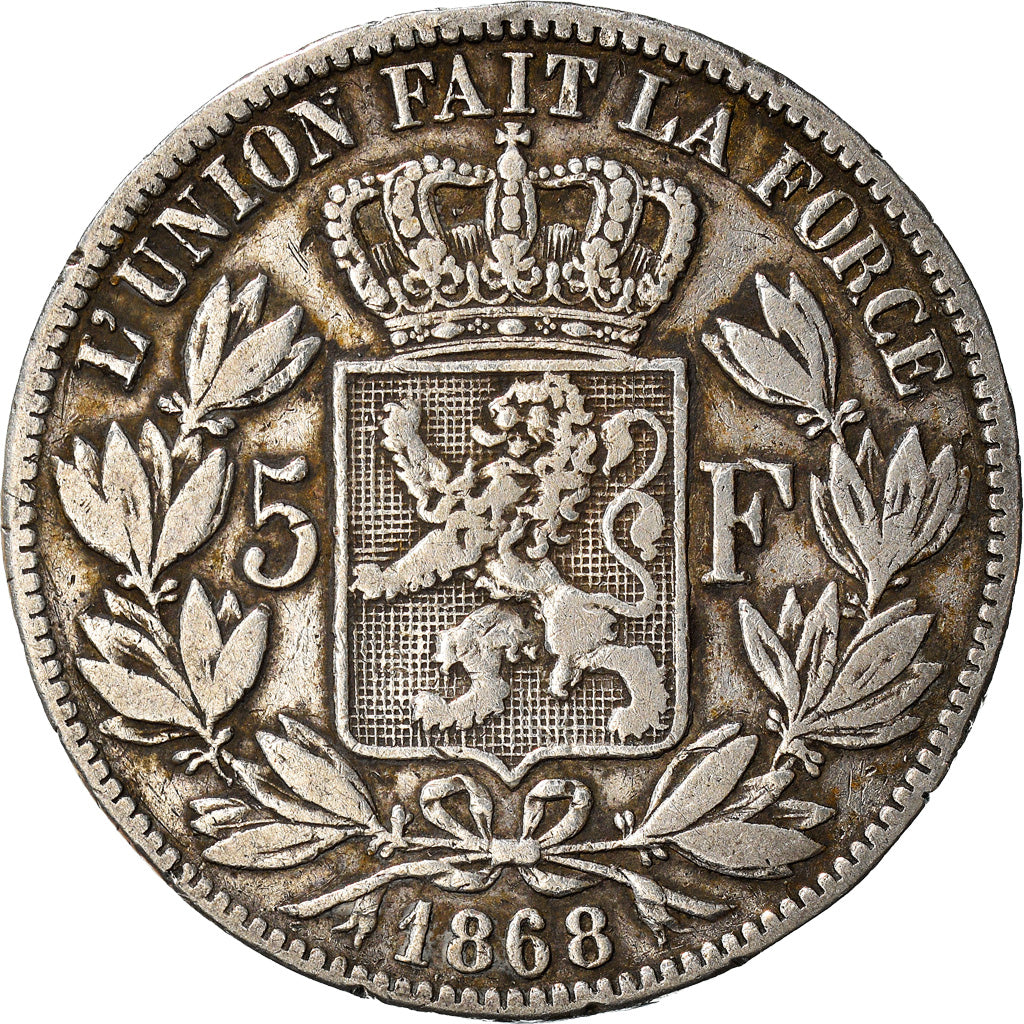 Coin, Belgium, Leopold II, 5 Francs, 5 Frank, 1868, VF(30-35), Silver, KM:24