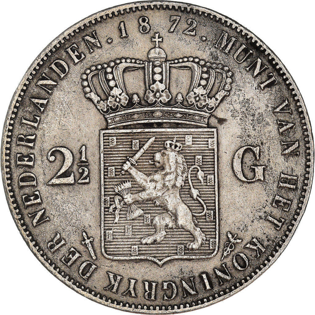 Coin, Netherlands, William III, 2-1/2 Gulden, 1872, EF(40-45), Silver, KM:82