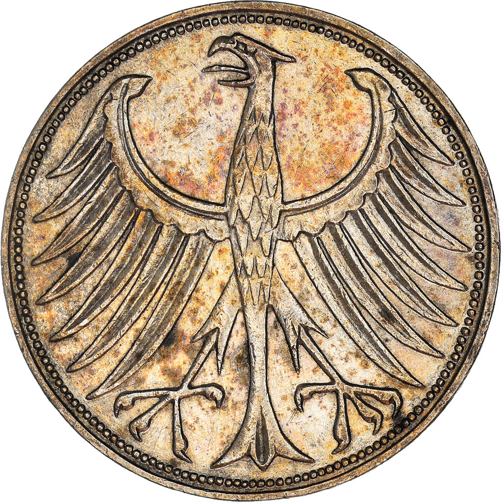 Coin, GERMANY - FEDERAL REPUBLIC, 5 Mark, 1951, Stuttgart, EF(40-45), Silver