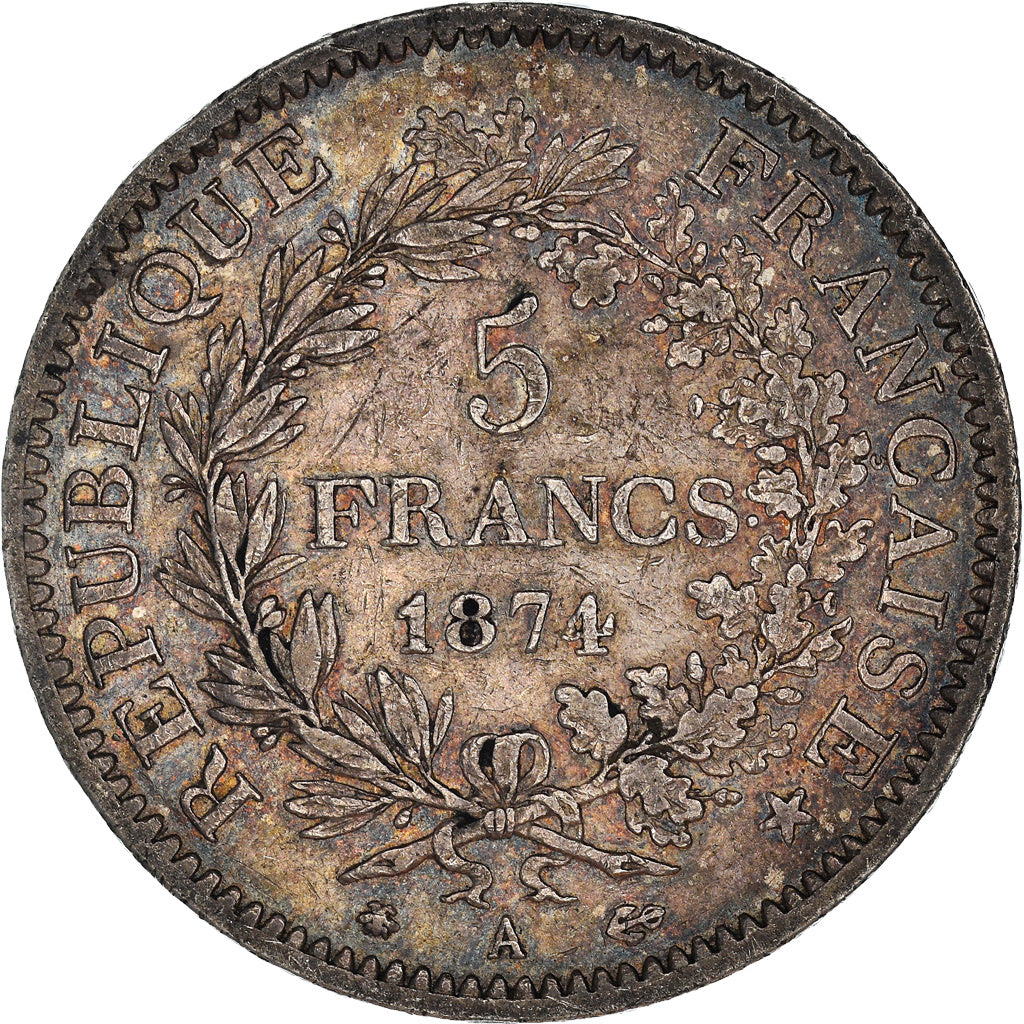 Moneta, Francia, Hercule, 5 Francs, 1874, Paris, BB, Argento, KM:820.1