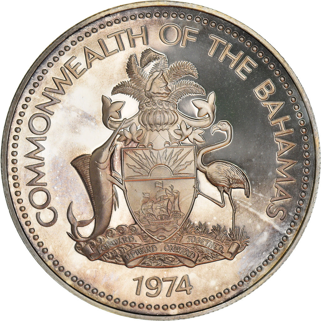 Moneta, Bahamy, Elizabeth II, 2 Dollars, 1974, Franklin Mint, U.S.A., Proof