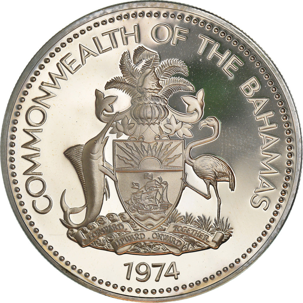 Moneda, Bahamas, Elizabeth II, 5 Dollars, 1974, Franklin Mint, U.S.A., Proof