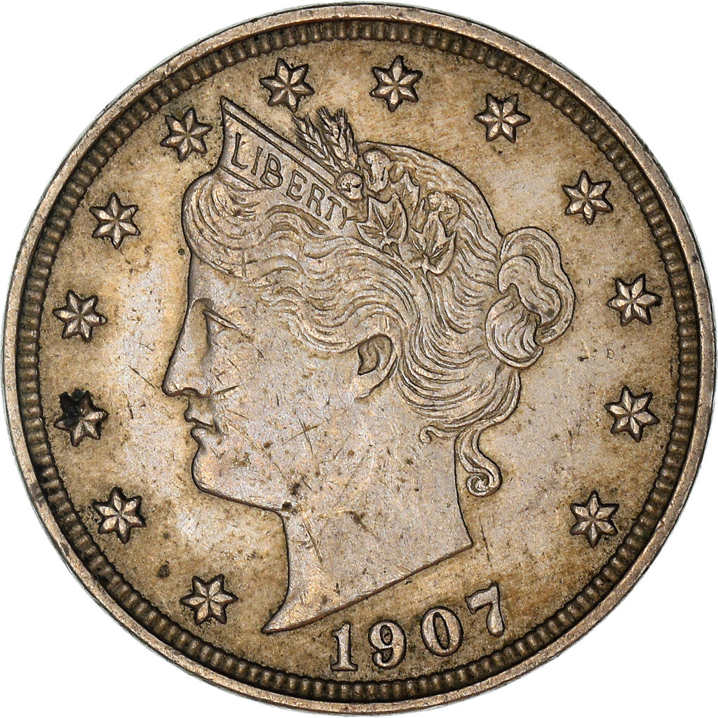 Monnaie, États-Unis, Liberty Nickel, 5 Cents, 1907, Philadelphie, TTB