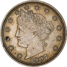 Monnaie, États-Unis, Liberty Nickel, 5 Cents, 1907, Philadelphie, TTB