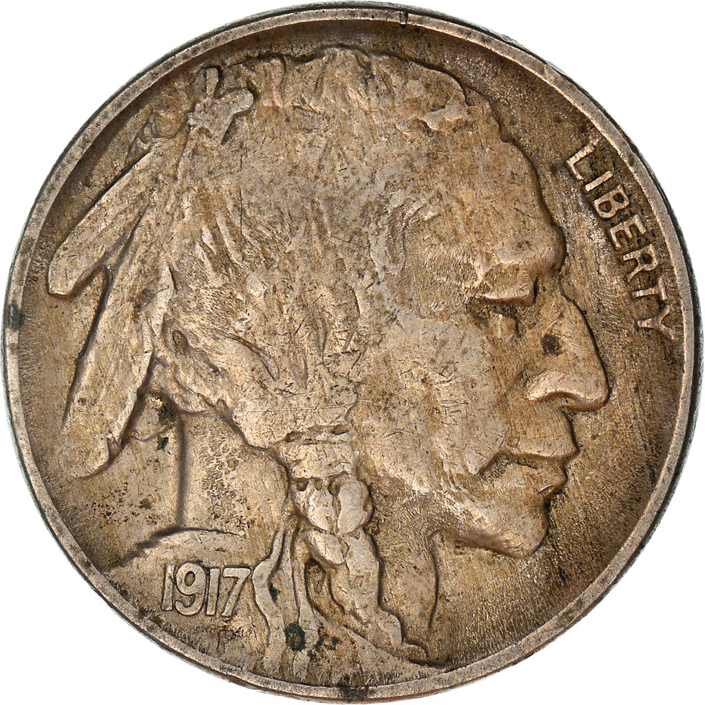 Moneda, Estados Unidos, Buffalo Nickel, 5 Cents, 1917, Philadelphia, MBC, Cobre