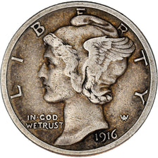Moneta, Stati Uniti, Mercury Dime, Dime, 1916, San Francisco, BB, Argento