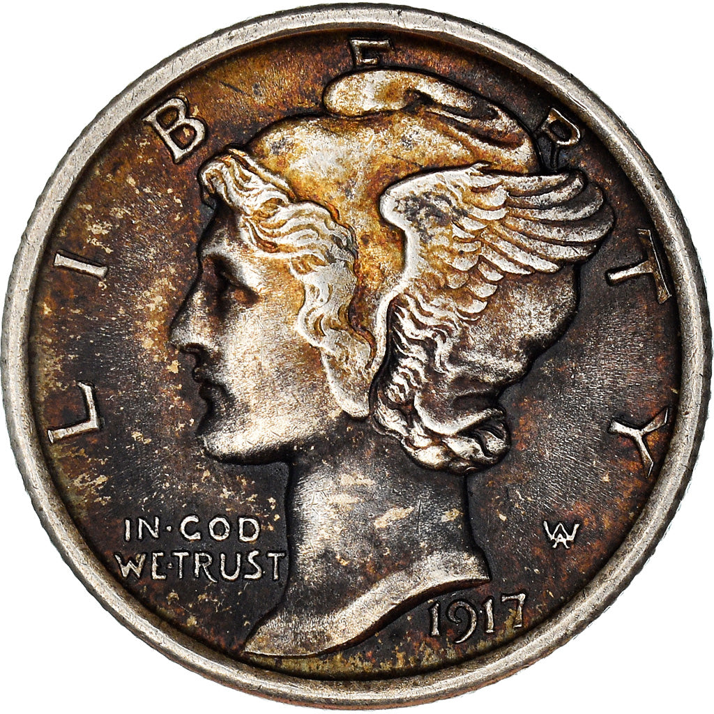 Coin, United States, Mercury Dime, Dime, 1917, Philadelphia, EF(40-45), Silver