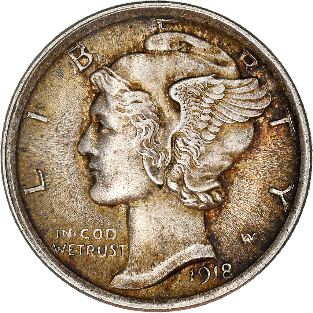 Coin, United States, Mercury Dime, Dime, 1918, Philadelphia, MS(60-62), Silver