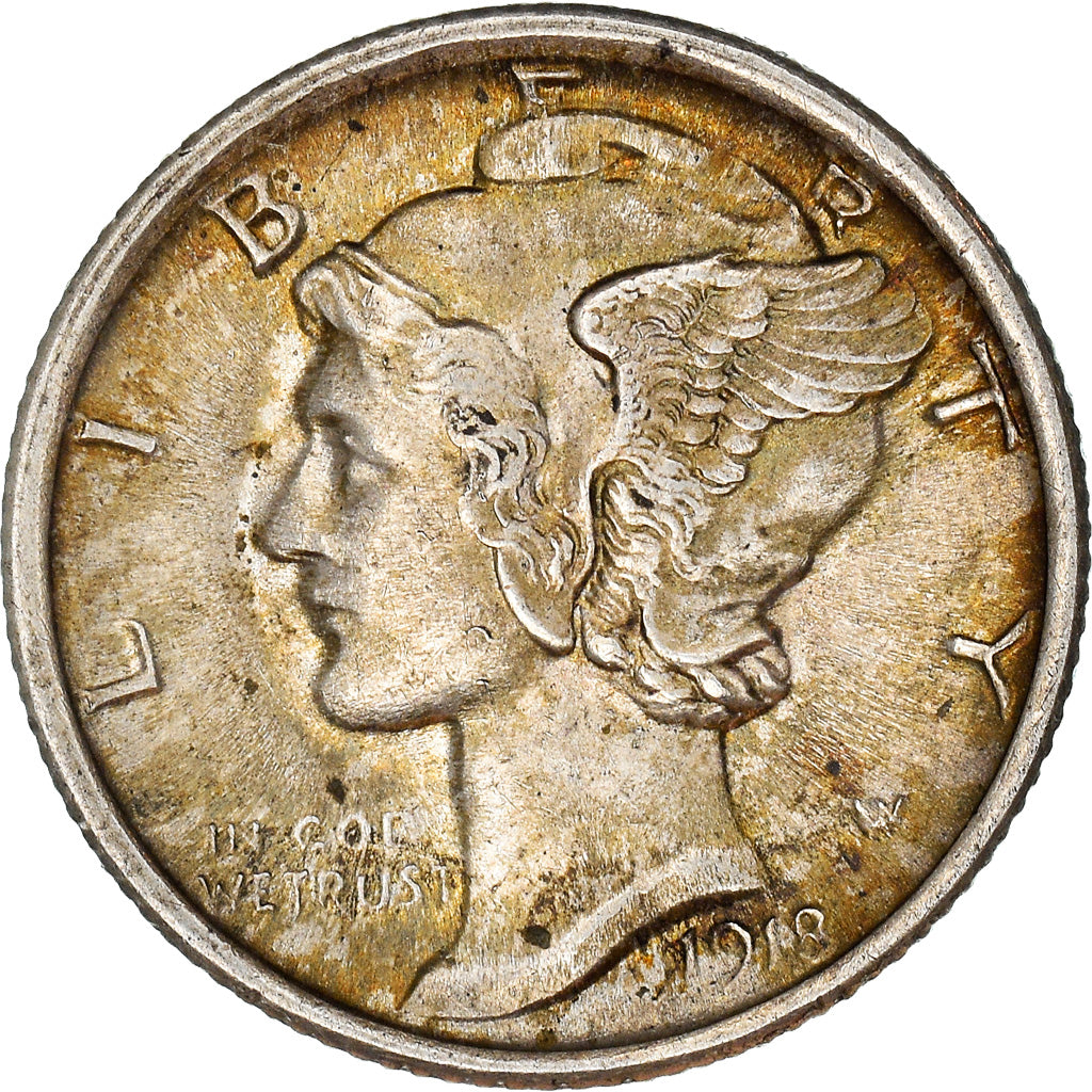 Coin, United States, Mercury Dime, Dime, 1918, Philadelphia, AU(55-58), Silver