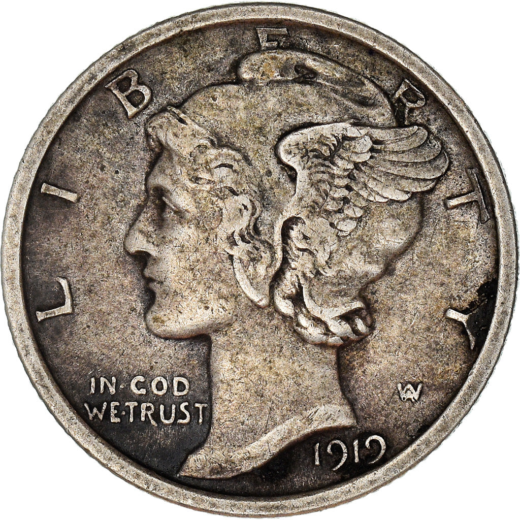 Coin, United States, Mercury Dime, Dime, 1919, Philadelphia, EF(40-45), Silver