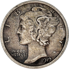 Coin, United States, Mercury Dime, Dime, 1919, Philadelphia, EF(40-45), Silver