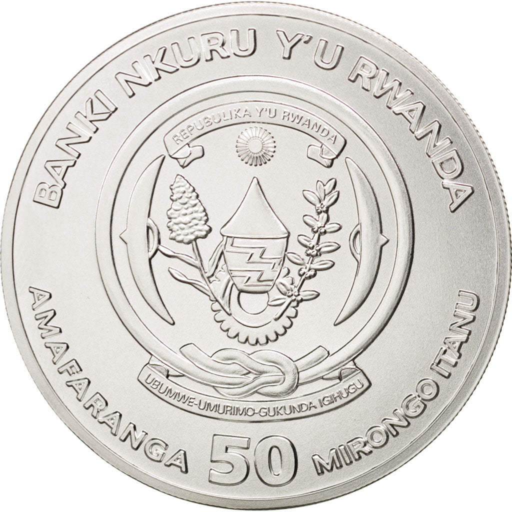Coin, Rwanda, 50 Francs, 2013, MS(65-70), Silver, KM:38