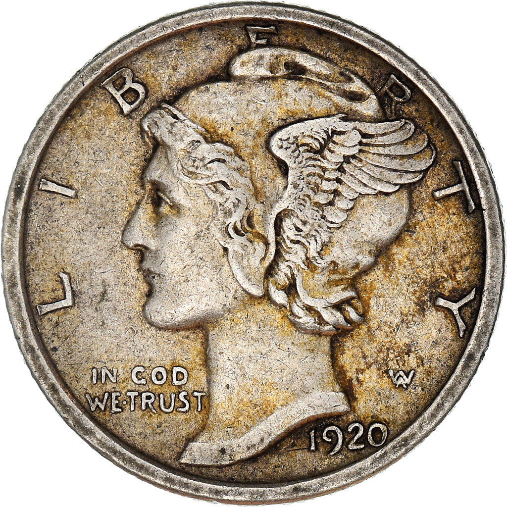 Monnaie, États-Unis, Mercury Dime, Dime, 1920, Philadelphie, TTB+, Argent