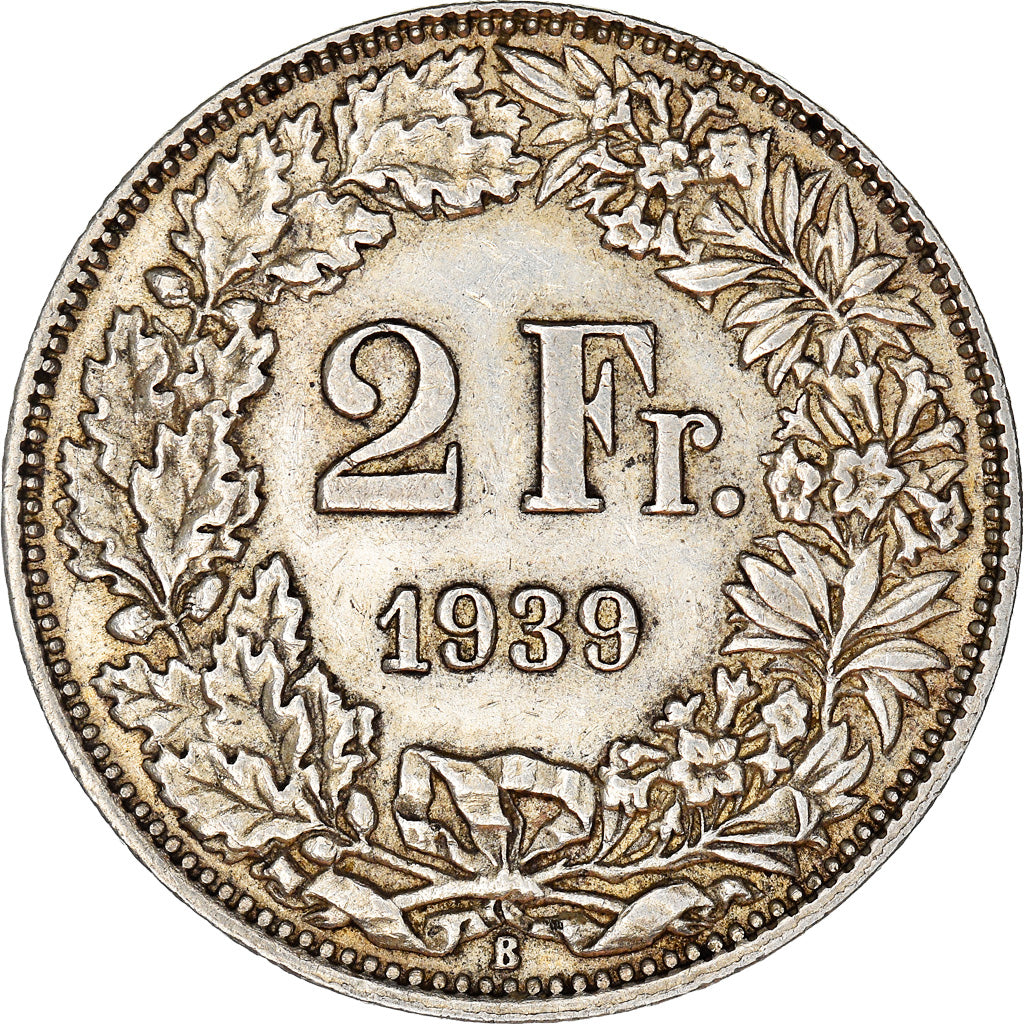 Coin, Switzerland, 2 Francs, 1939, Bern, AU(50-53), Silver, KM:21