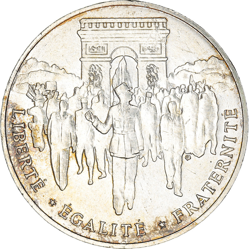 Moeda, França, Libération de Paris, 100 Francs, 1994, AU(55-58), Prata