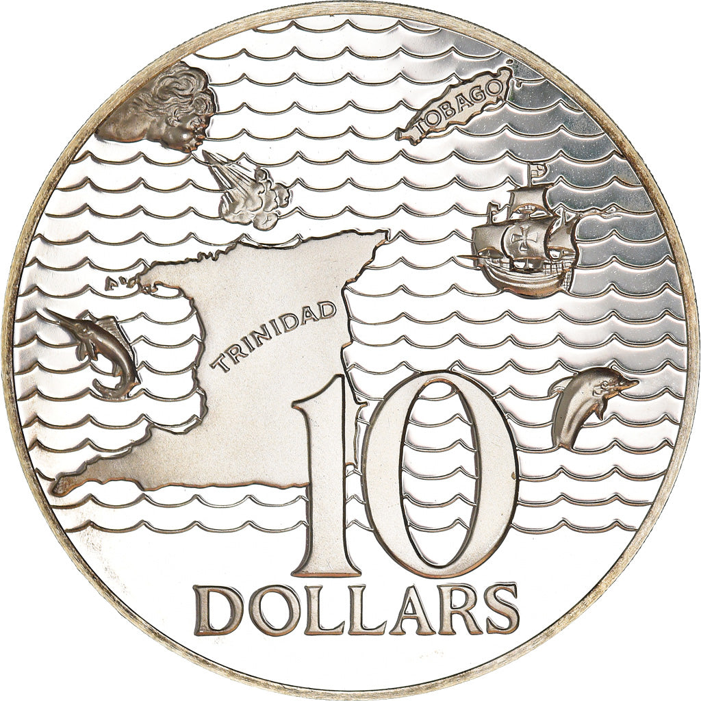 Coin, TRINIDAD & TOBAGO, 10 Dollars, 1972, Franklin Mint, Proof, UNC, Silver