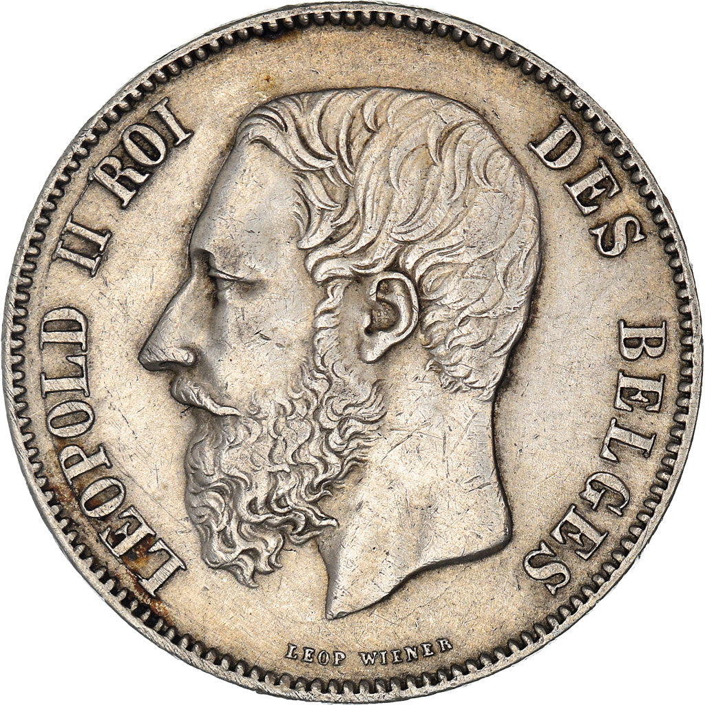 Coin, Belgium, Leopold II, 5 Francs, 5 Frank, 1869, AU(50-53), Silver, KM:24