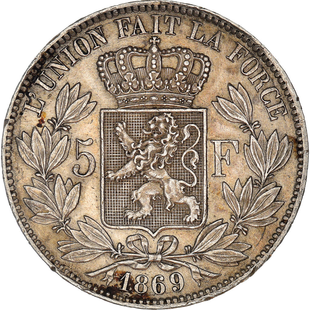 Coin, Belgium, Leopold II, 5 Francs, 5 Frank, 1869, AU(50-53), Silver, KM:24