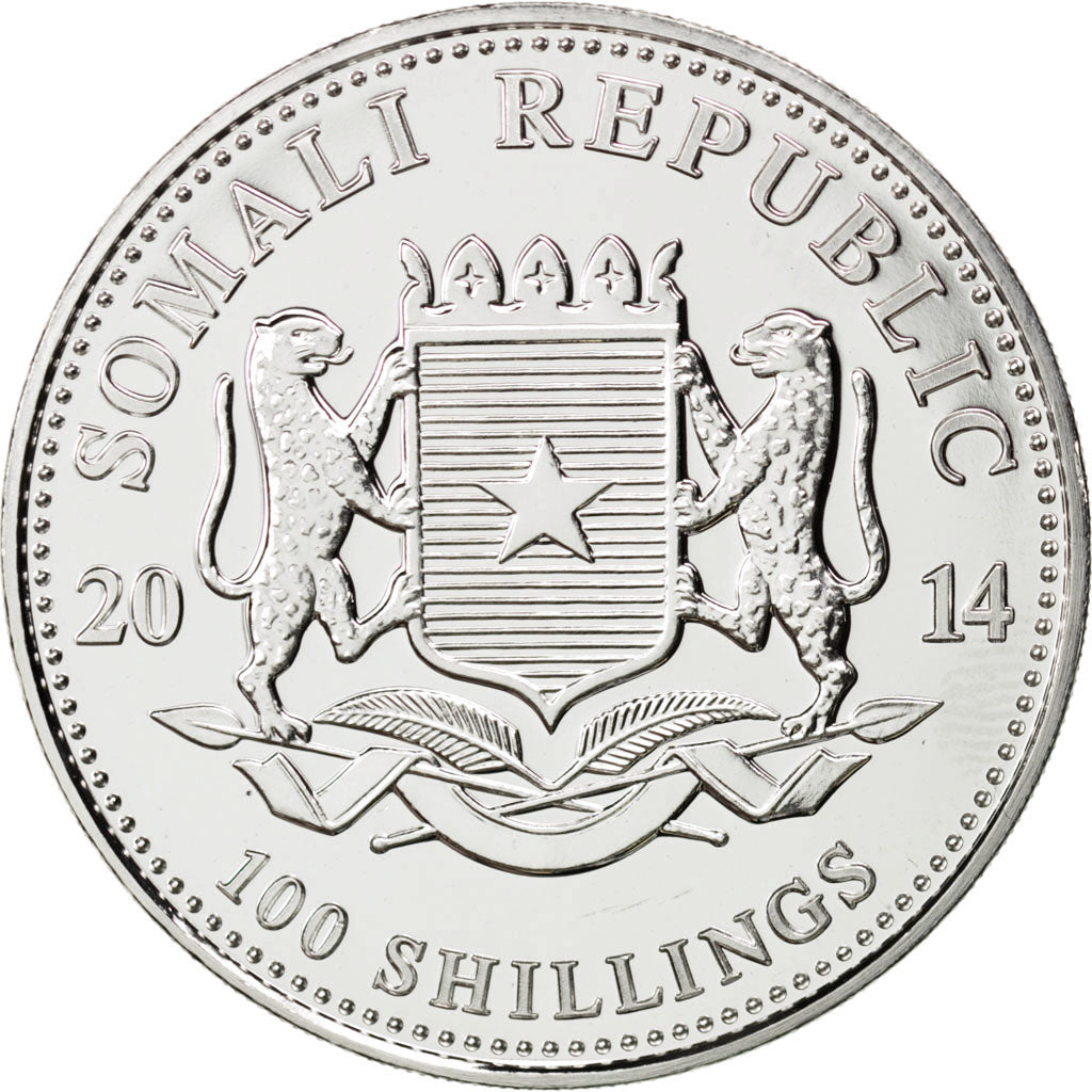 Coin, Somalia, 100 Shillings, 2014, MS(65-70), Silver, KM:New