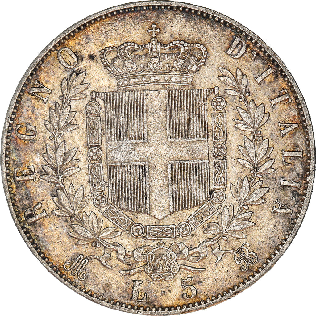 Coin, Italy, Vittorio Emanuele II, 5 Lire, 1869, Milan, EF(40-45), Silver
