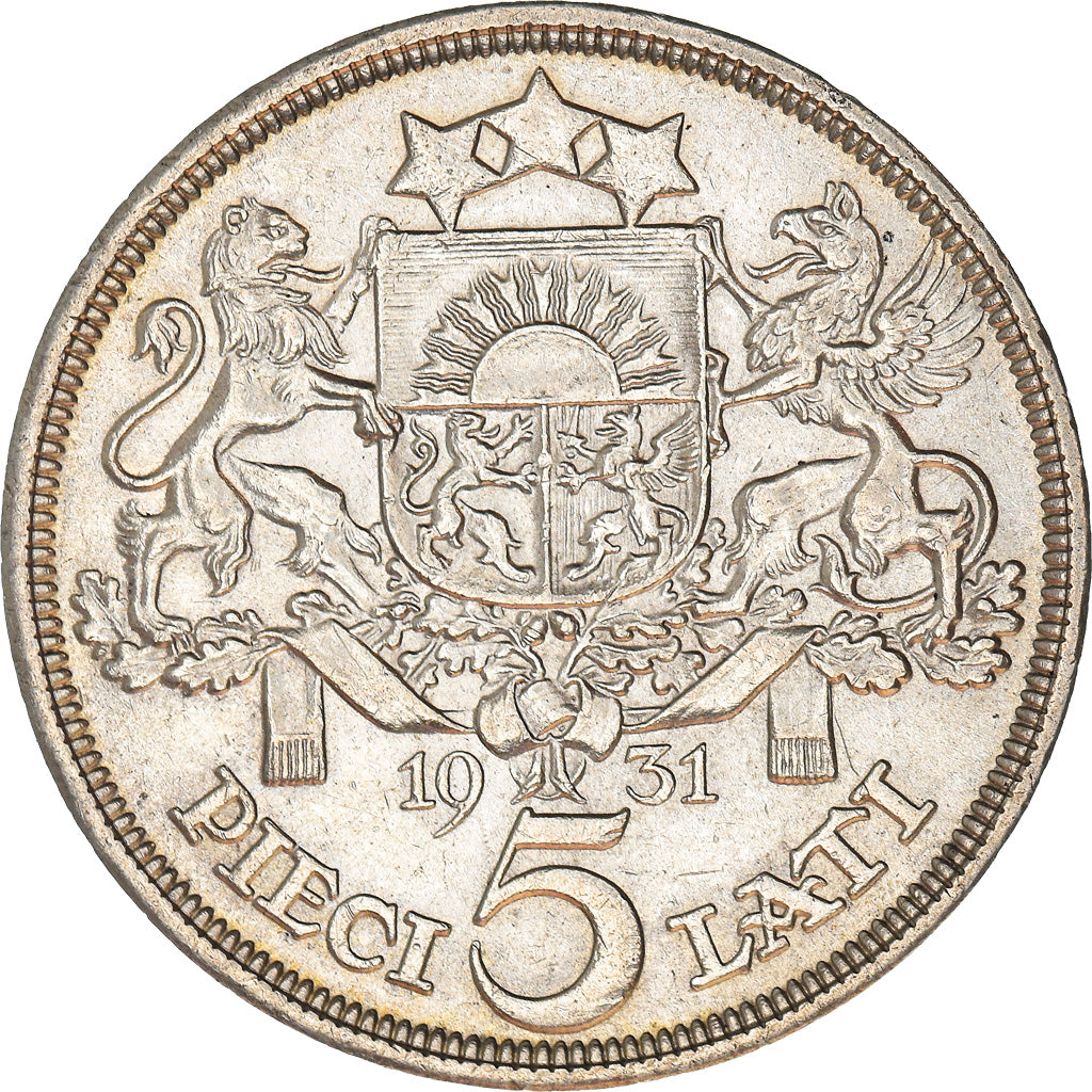 Coin, Latvia, 5 Lati, 1931, EF(40-45), Silver, KM:9
