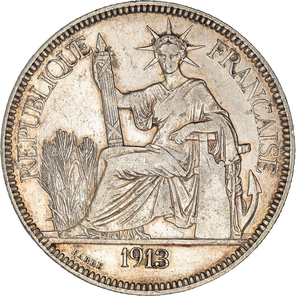 Coin, FRENCH INDO-CHINA, Piastre, 1913, Paris, EF(40-45), Silver, KM:5a.1