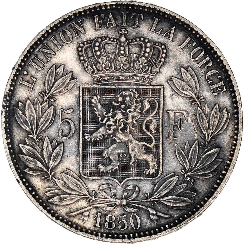 Coin, Belgium, Leopold I, 5 Francs, 5 Frank, 1850, AU(50-53), Silver, KM:17