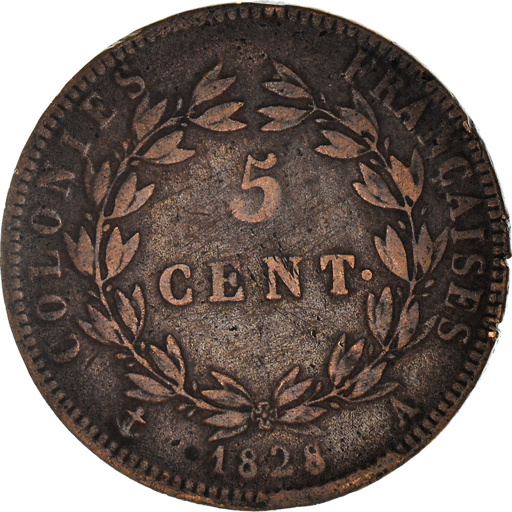 Coin, FRENCH COLONIES, Charles X, 5 Centimes, 1828, Paris, VF(30-35), Bronze