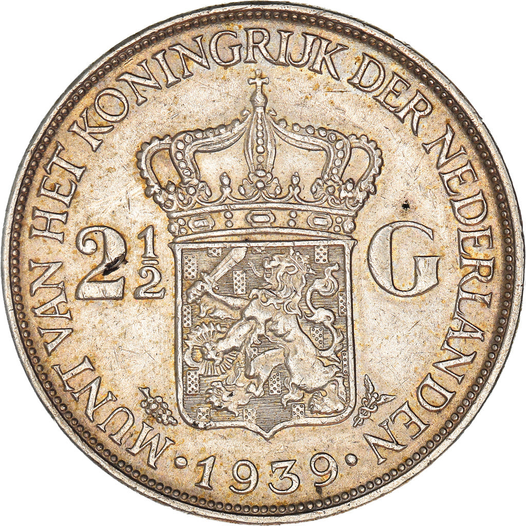 Coin, Netherlands, Wilhelmina I, 2-1/2 Gulden, 1939, EF(40-45), Silver, KM:165