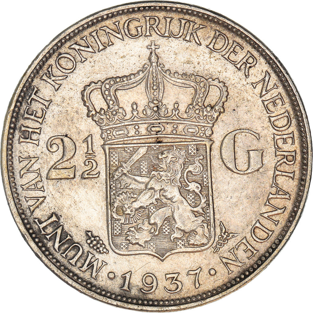 Münze, Niederlande, Wilhelmina I, 2-1/2 Gulden, 1937, SS, Silber, KM:165