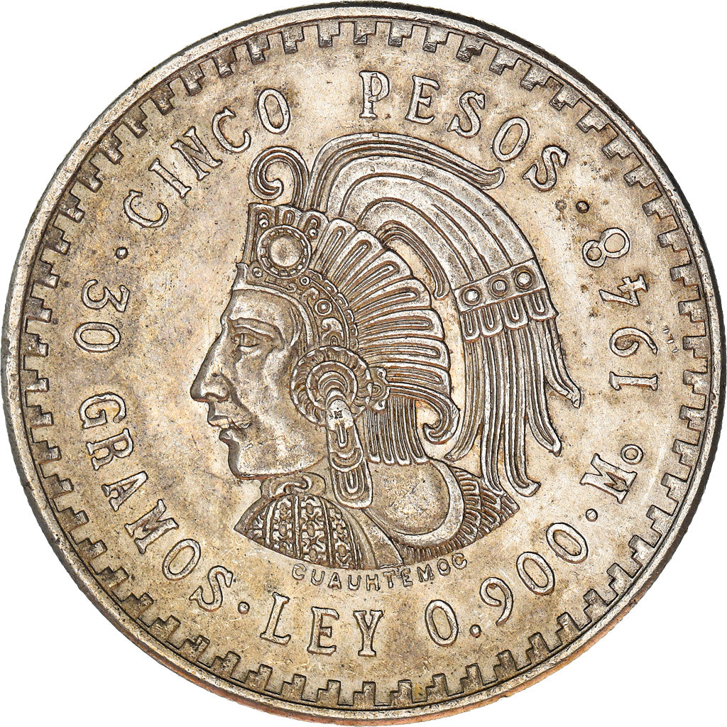 Coin, Mexico, 5 Pesos, 1948, Mexico City, AU(50-53), Silver, KM:465