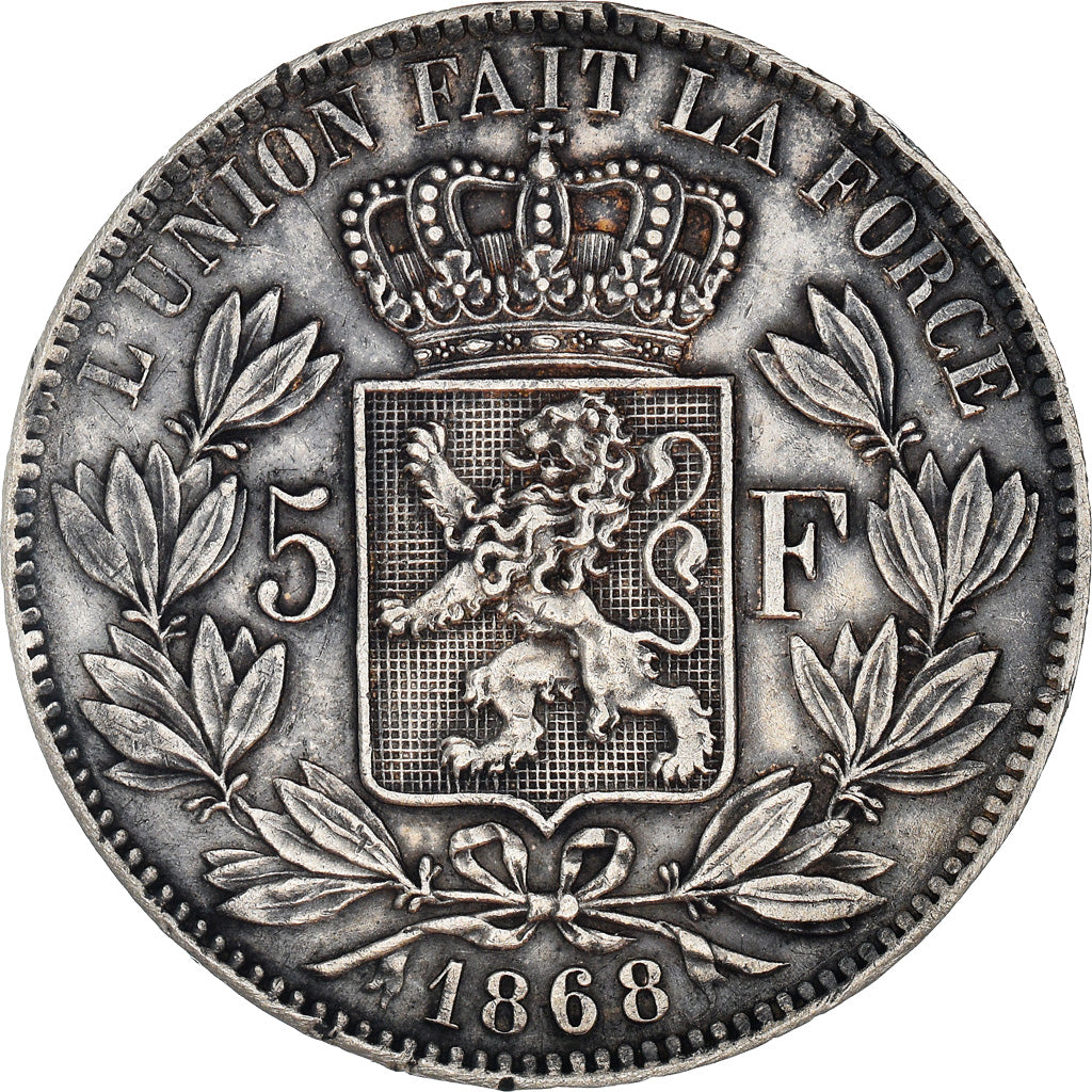 Coin, Belgium, Leopold II, 5 Francs, 5 Frank, 1868, EF(40-45), Silver, KM:24