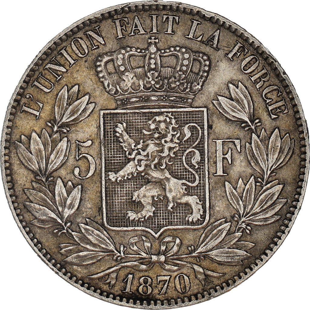 Coin, Belgium, Leopold II, 5 Francs, 5 Frank, 1870, EF(40-45), Silver, KM:24