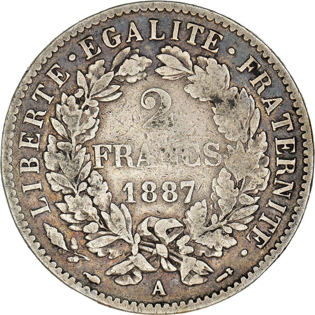Monnaie, France, Cérès, 2 Francs, 1887, Paris, TB+, Argent, Gadoury:530a