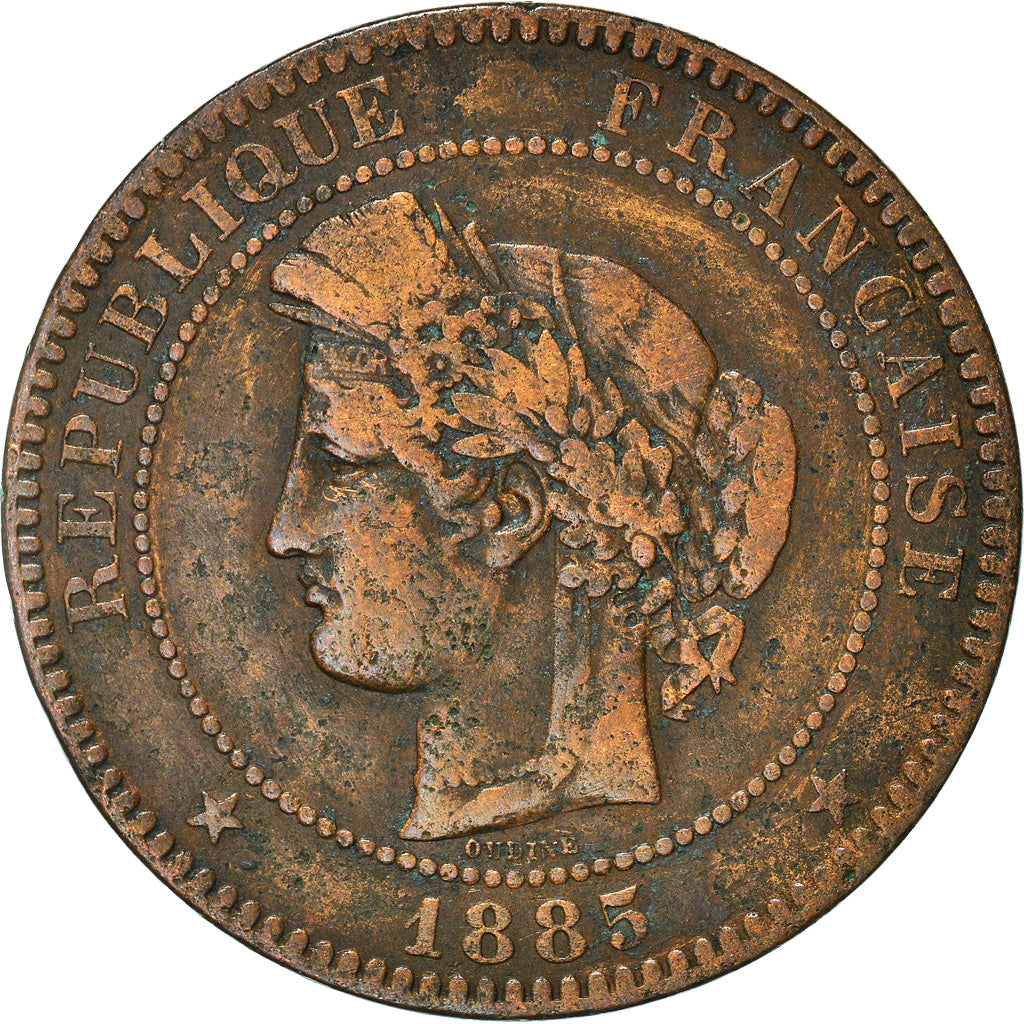 Moneta, Francia, Cérès, 10 Centimes, 1885, Paris, MB+, Bronzo, KM:815.1