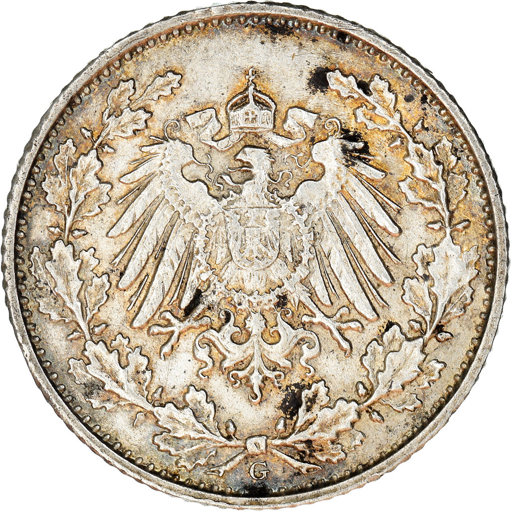 Moneta, GERMANIA - IMPERO, 1/2 Mark, 1916, Karlsruhe, BB, Argento, KM:17