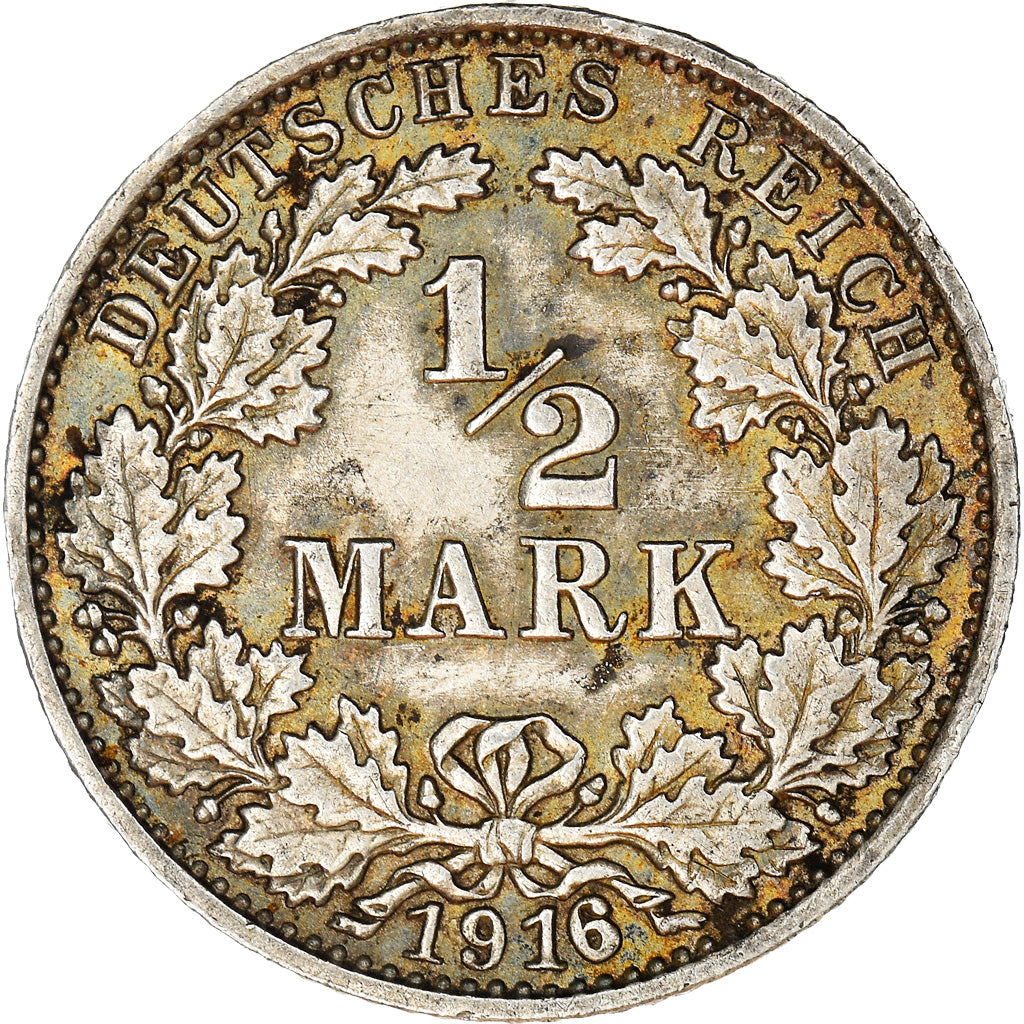 Moneta, GERMANIA - IMPERO, 1/2 Mark, 1916, Karlsruhe, BB, Argento, KM:17