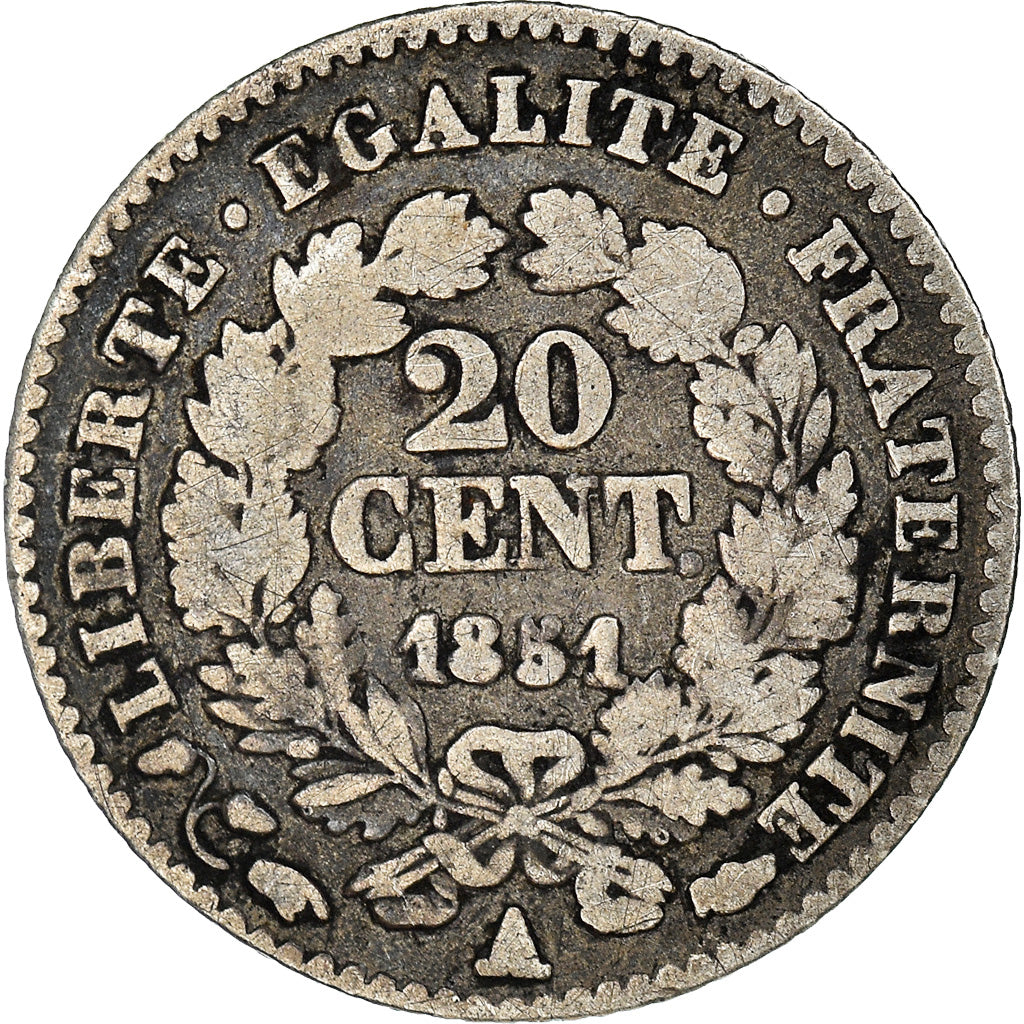 Moneta, Francia, Cérès, 20 Centimes, 1851, Paris, MB, Argento, KM:758.1