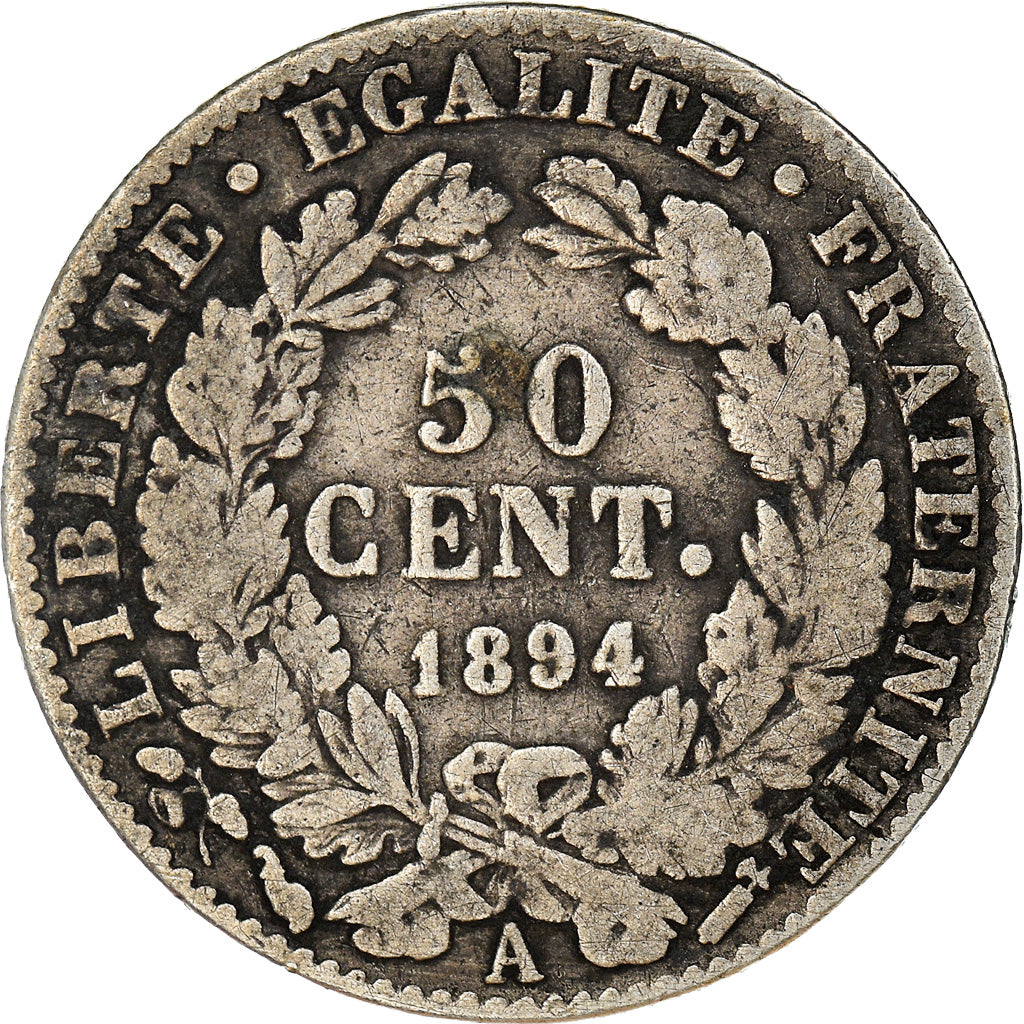 Coin, France, Cérès, 50 Centimes, 1894, Paris, VF(20-25), Silver, KM:834.1