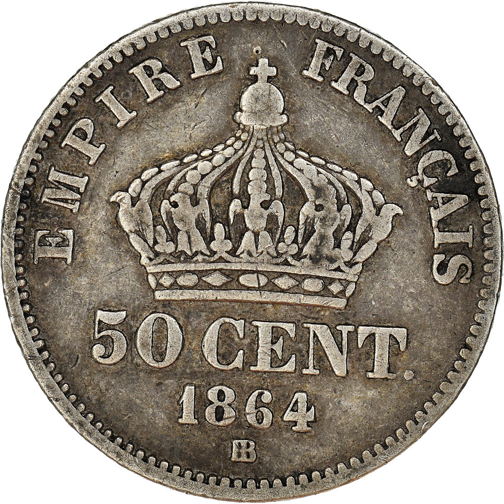 Monnaie, France, Napoléon III, 50 Centimes, 1864, Strasbourg, TB+, Argent