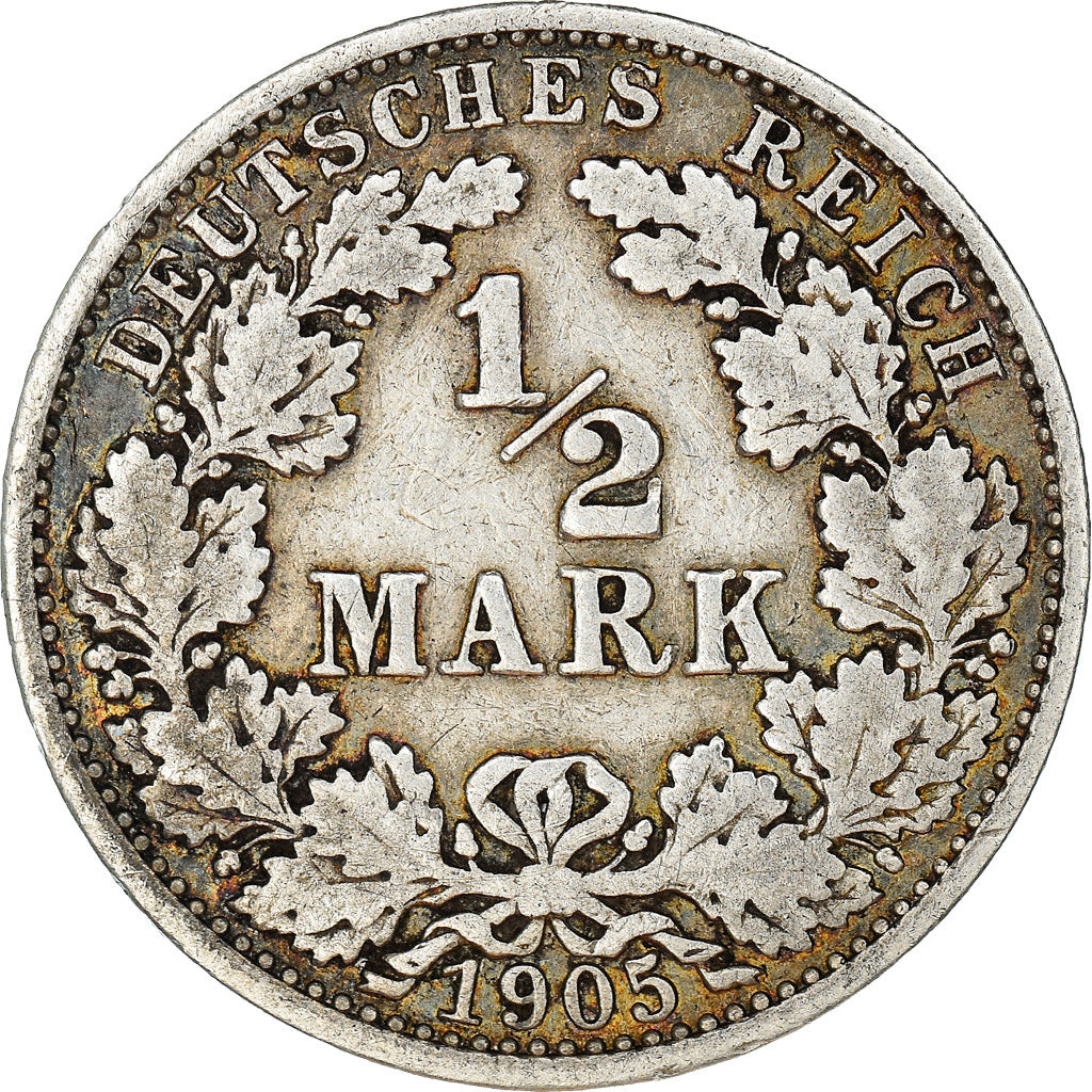 Coin, GERMANY - EMPIRE, 1/2 Mark, 1905, Berlin, EF(40-45), Silver, KM:17