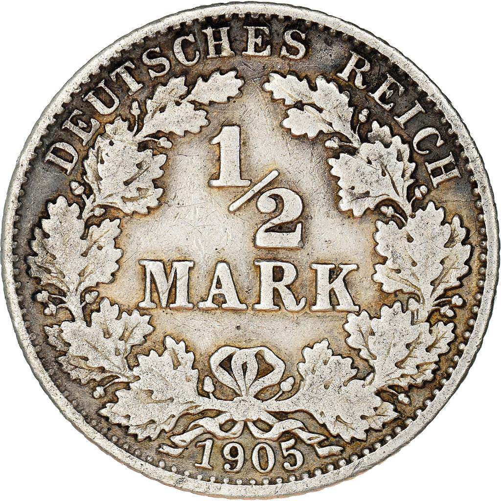 Moneta, GERMANIA - IMPERO, 1/2 Mark, 1905, Karlsruhe, BB, Argento, KM:17