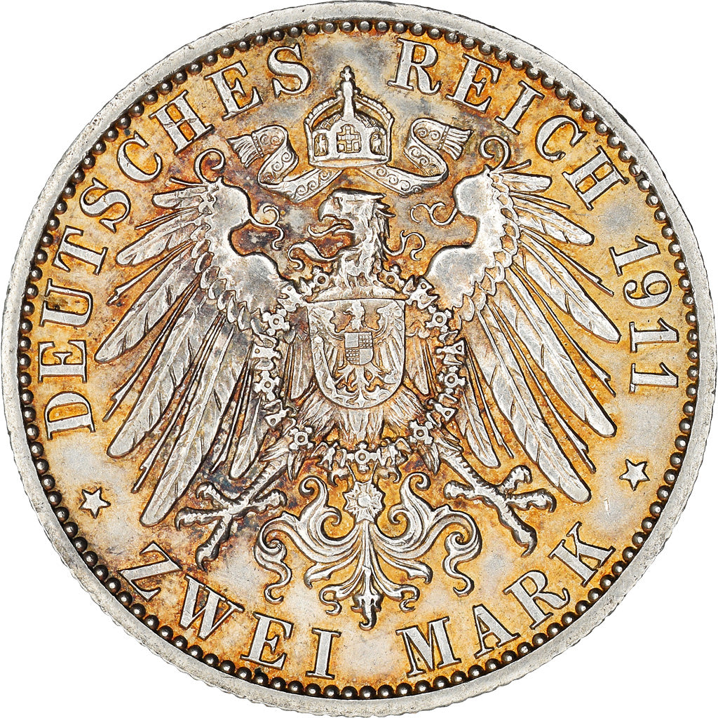 Coin, GERMANY - EMPIRE, Wilhelm II, 2 Mark, 1911, Berlin, AU(55-58), Silver