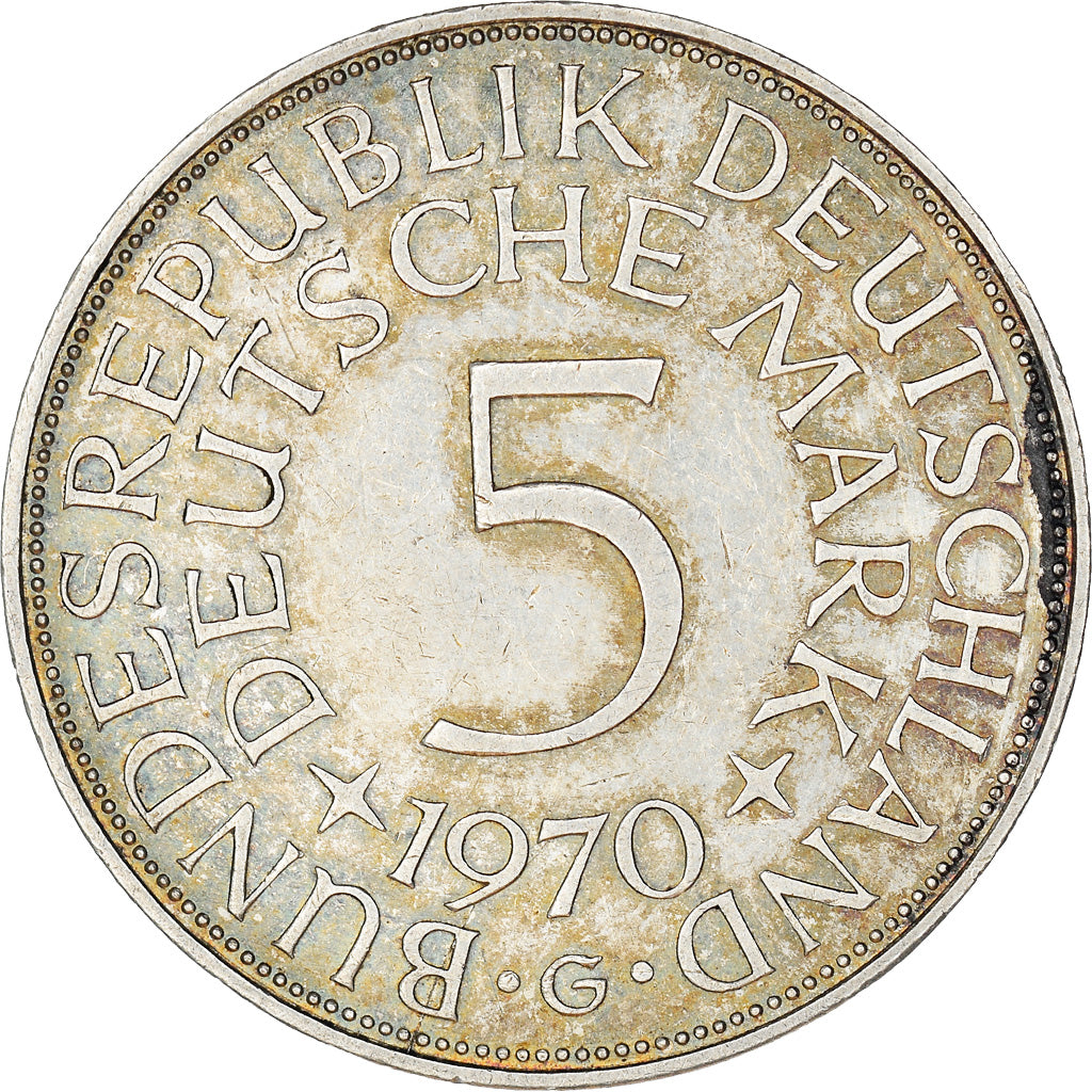 Coin, GERMANY - FEDERAL REPUBLIC, 5 Mark, 1970, Karlsruhe, AU(50-53), Silver